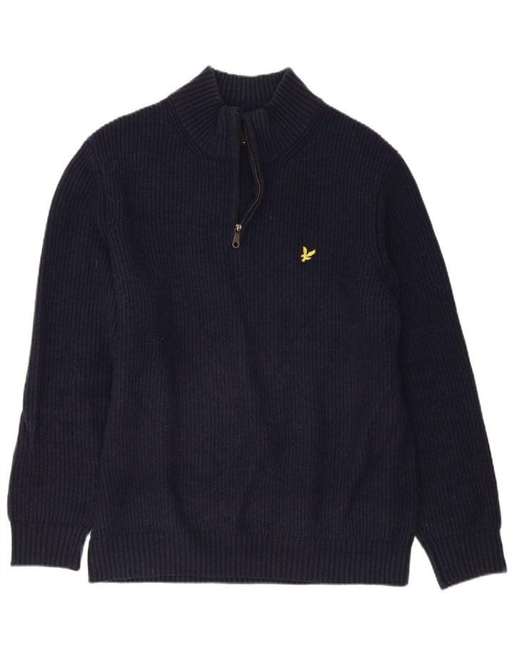 Lyle & Scott Pull à col zippé pour homme en laine bleu marine Taille L