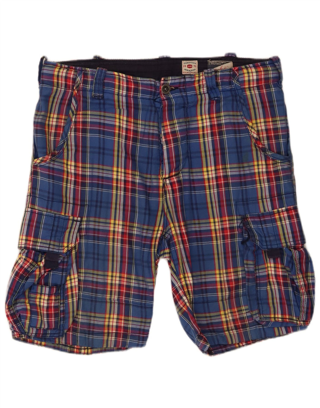 Jack & Jones Short Cargo Homme Moyen W34 Bleu à Carreaux Coton