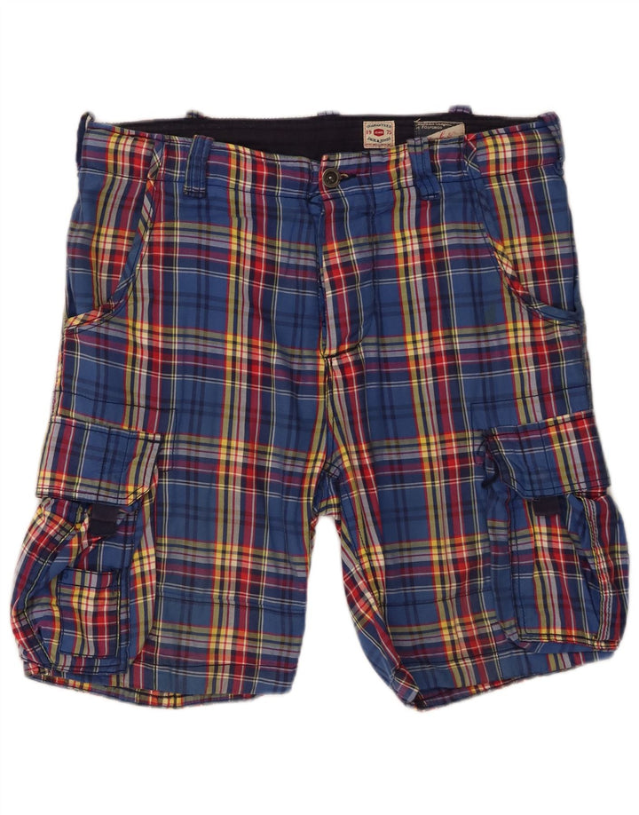 Jack & Jones Short Cargo Homme Moyen W34 Bleu à Carreaux Coton
