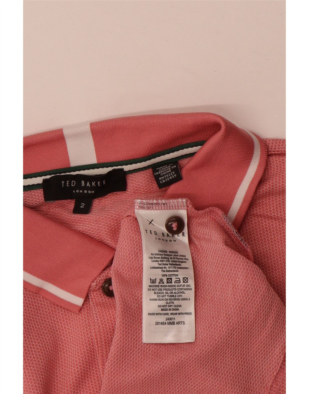 Ted Baker Polo Homme Taille 2 Petit Rose Coton