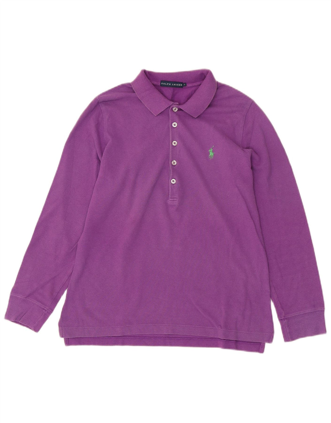 RALPH LAUREN Polo à manches longues pour femme UK 16 Large Violet Coton