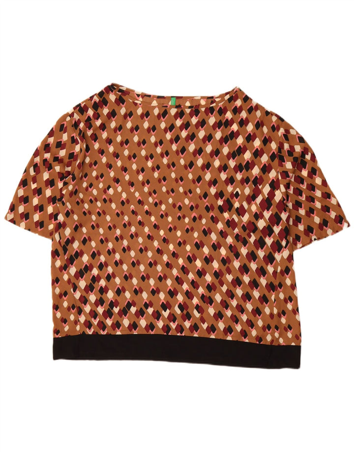 Benetton Chemisier Femme UK 46 Large Marron Géométrique