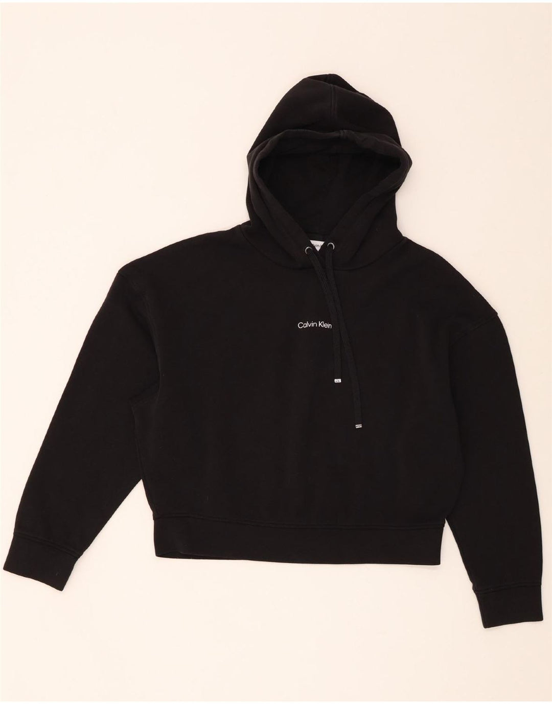 Calvin Klein Pull à capuche court surdimensionné pour femme UK 14 Coton noir moyen