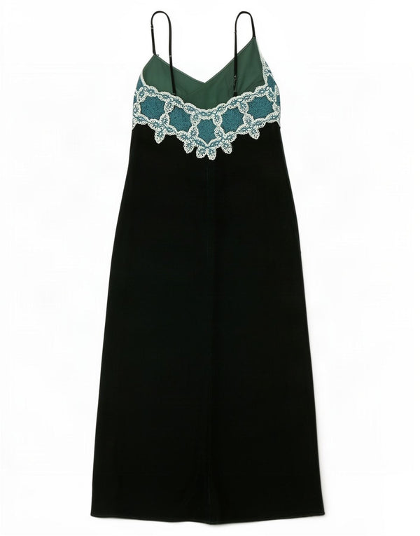 Zara Robe longue en velours sans manches pour femme UK 44 Grand vert floral en polyester