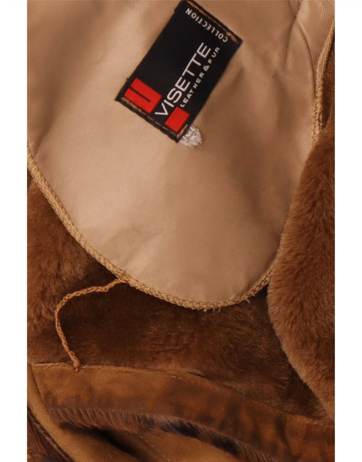 vintage Femmes Oversize Shearling Coat UK 14 Medium Brown Animal Print