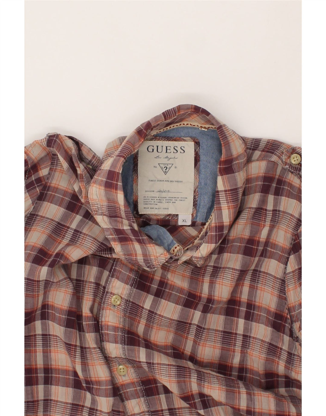 GUESS Mens Shirt XL Maroon Check Cotton Vintage Guess and Second-Hand Guess from Messina Hembry 
