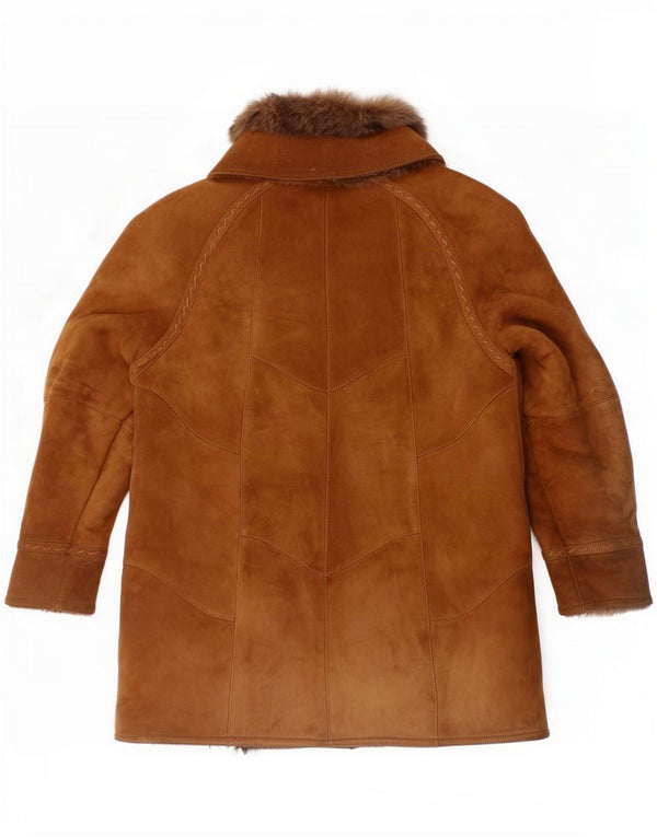 Manteau en peau de mouton vintage pour femme UK 16 Large Marron