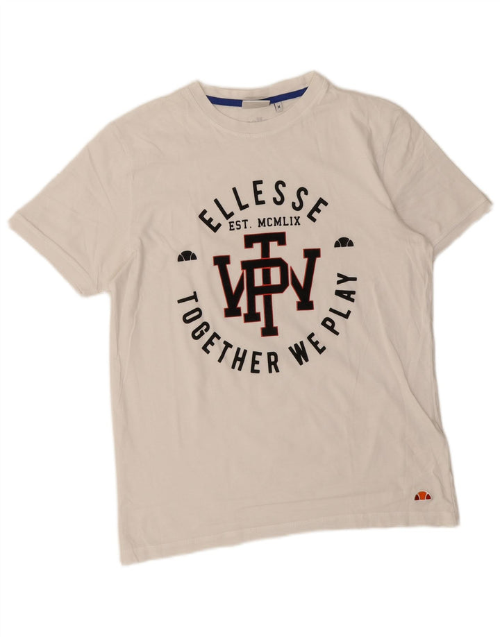 Ellesse T-shirt graphique pour femme UK 14 en coton blanc moyen