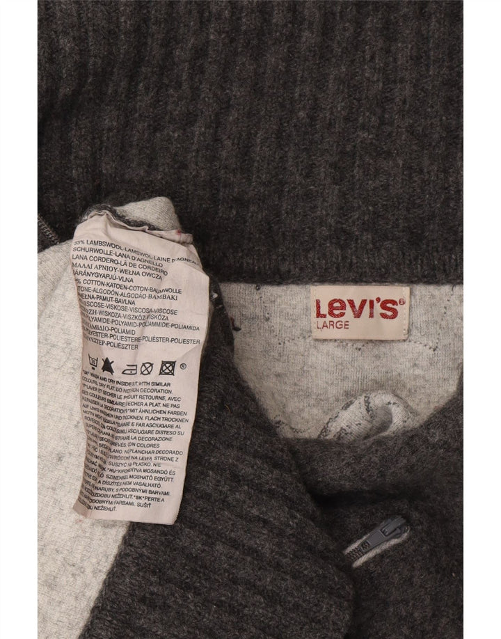 LEVI'S Pull Cardigan Femme UK 14 Large Gris Laine d'Agneau