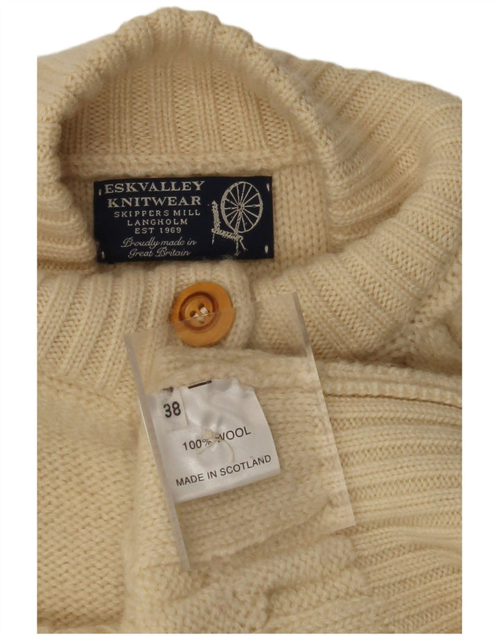 VINTAGE Femme Cardigan Pull EU 38 Moyenne Laine Blanc Cassé