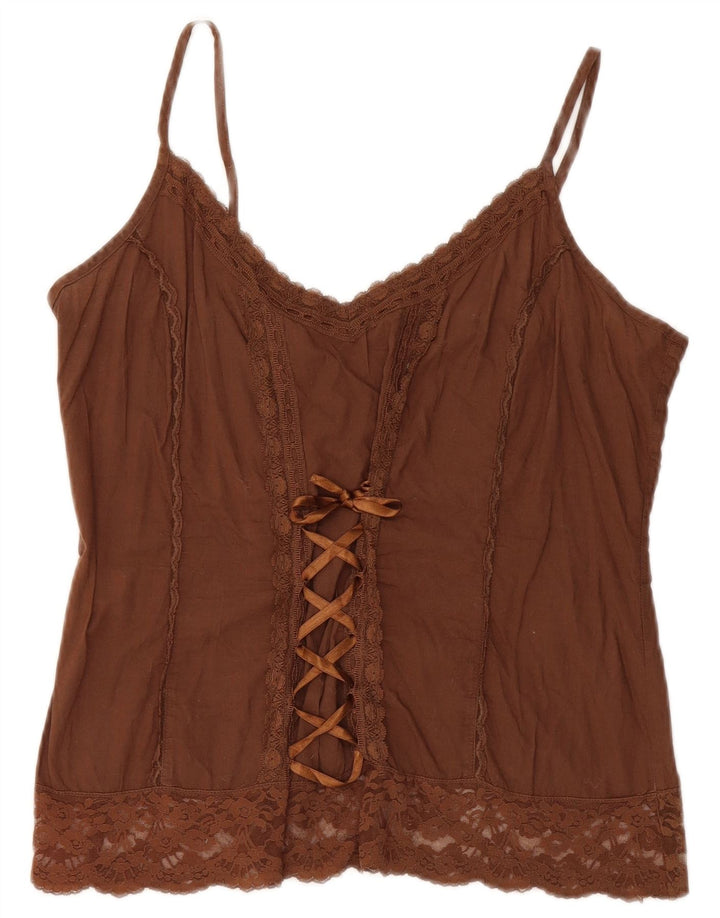Benetton Womens Crop Cami Top UK 12 Coton Marron Moyen