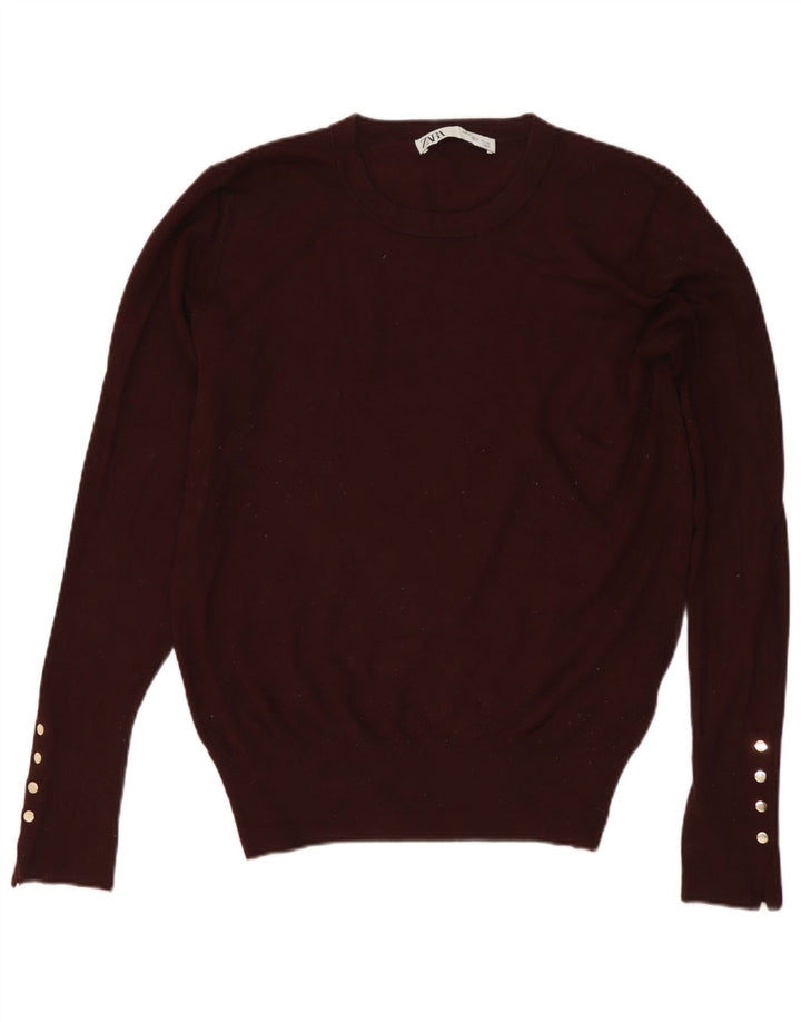 Zara Pull à col rond pour femme UK 12 Viscose marron moyen