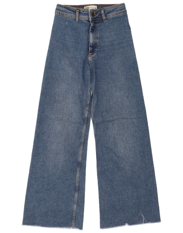 Zara Femme The Marine Jean Droit Taille Haute EU 36 XS W26 L29 Bleu