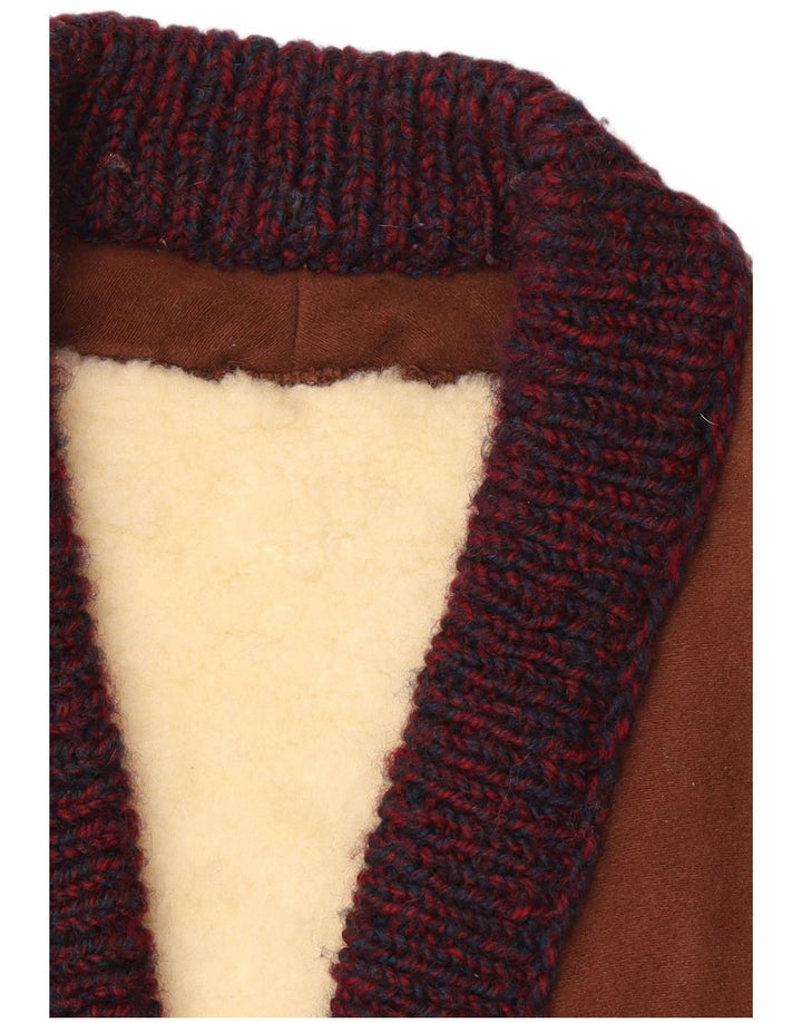 vintage Mens Sherpa Gilet UK 38 Brun Moyen