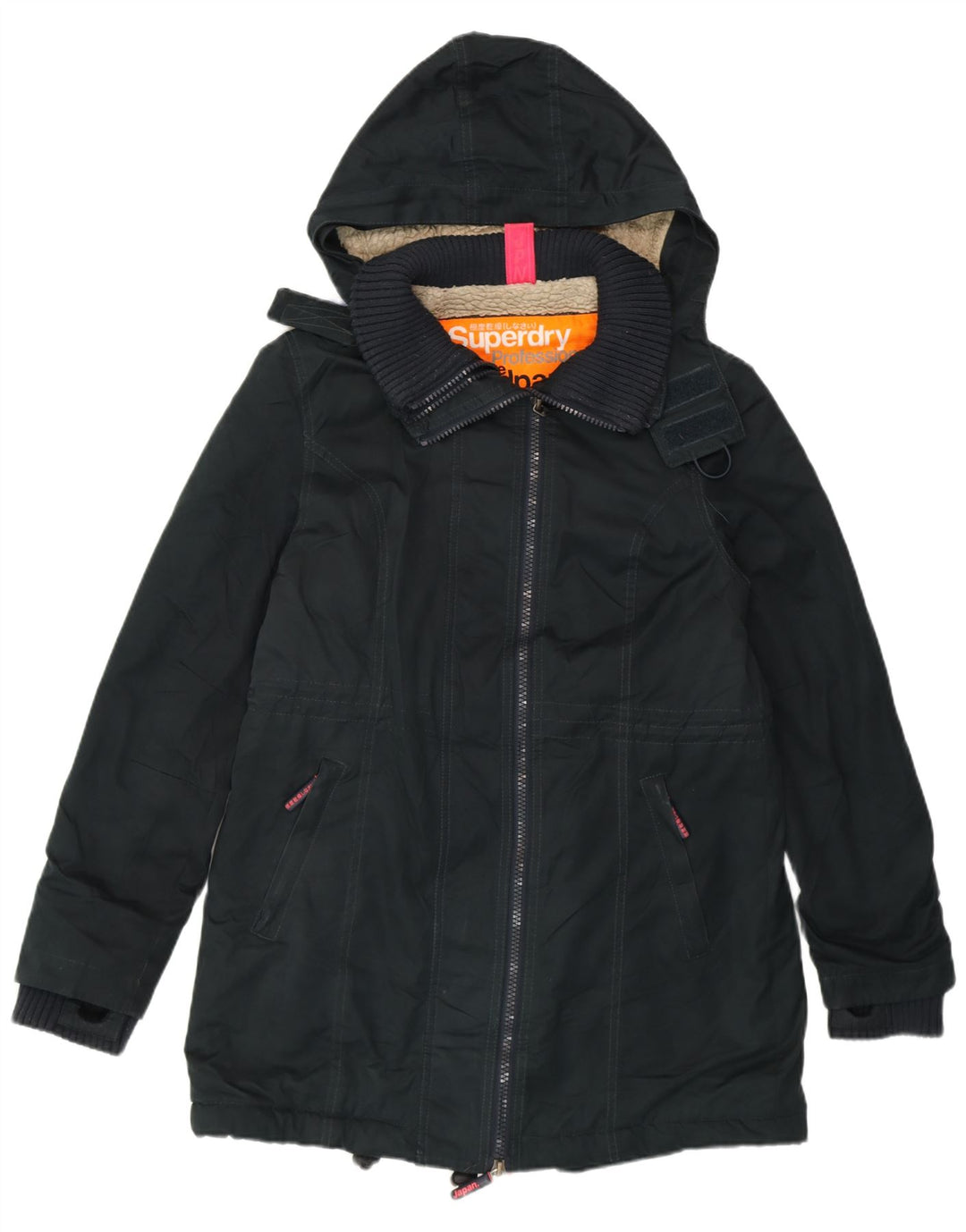 Superdry Femme The Windparka Parka Jacket UK 16 Large Noir Polyester