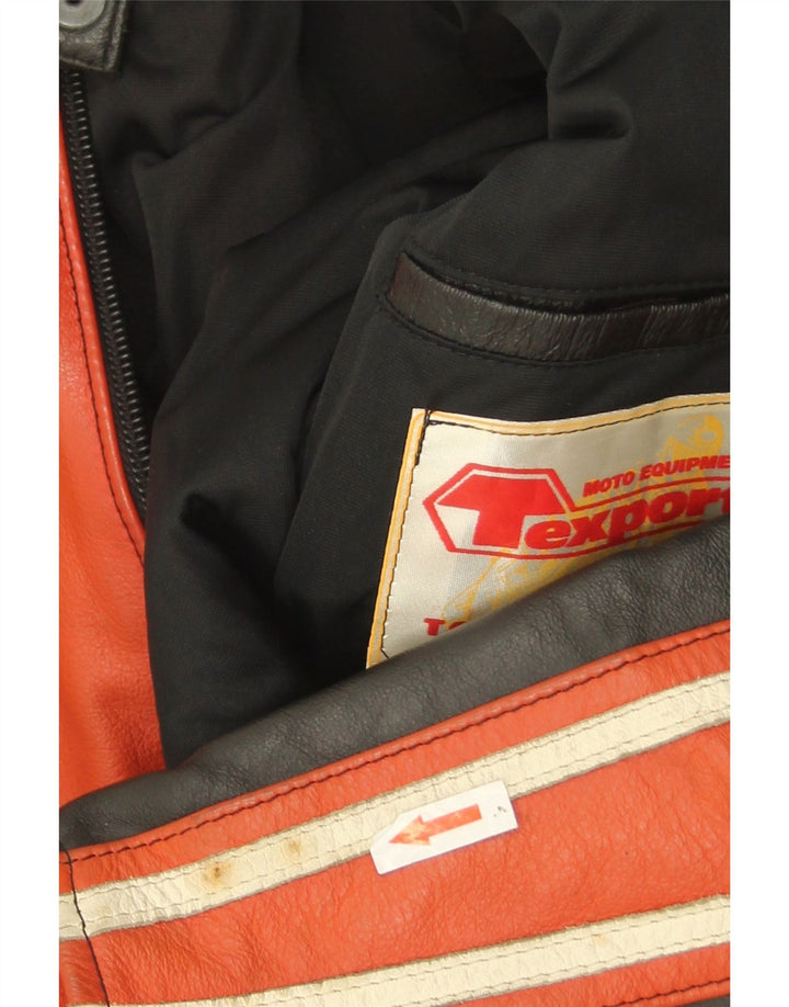 veste de course en cuir femme vintage IT 52 2XL Colorblock rouge