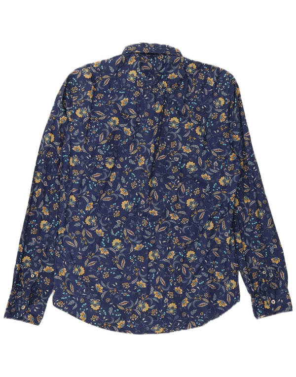 BENETTON Chemise Slim Homme Bleu Marine Moyen Floral