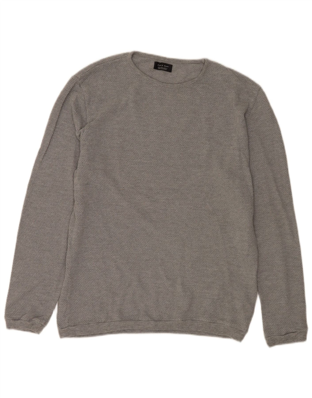 Zara Pull à col rond pour homme en coton gris Large