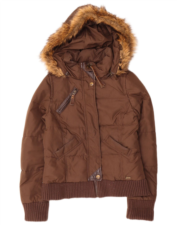 Miss Sixty Veste matelassée à capuche pour femme UK 10 Small Marron Polyamide