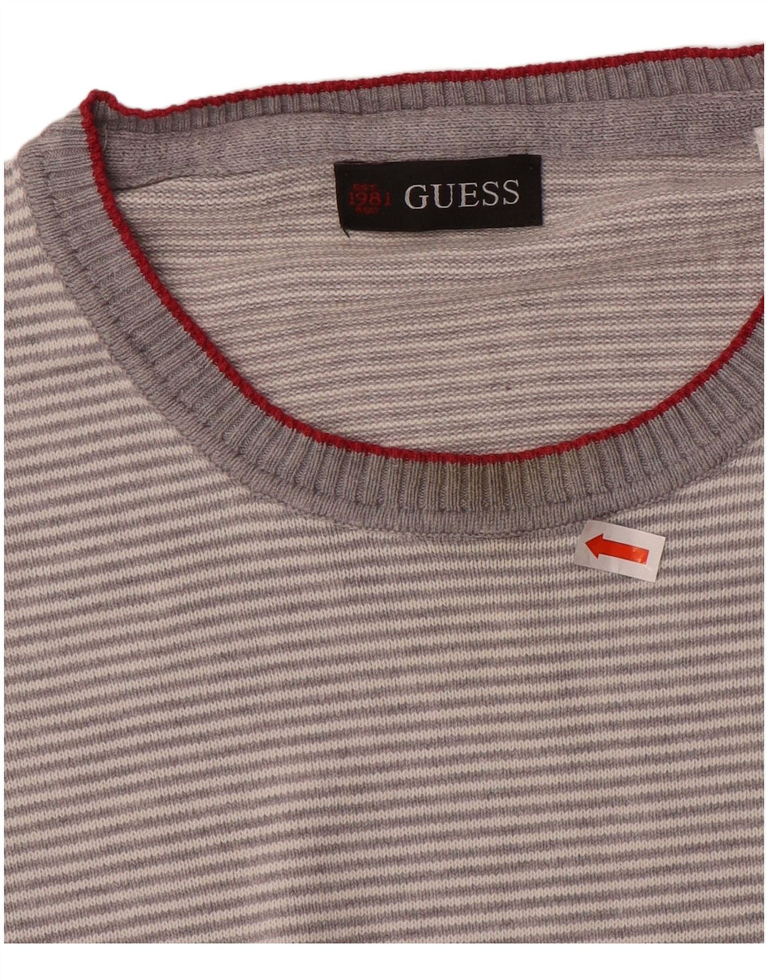 Guess Pull à col rond pour homme en coton rayé gris Large