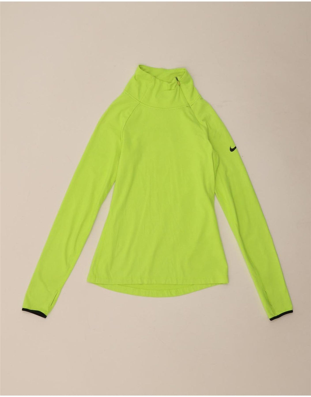 Nike Dri Fit Haut à manches longues avec col zippé pour femme UK 8 Petit Vert