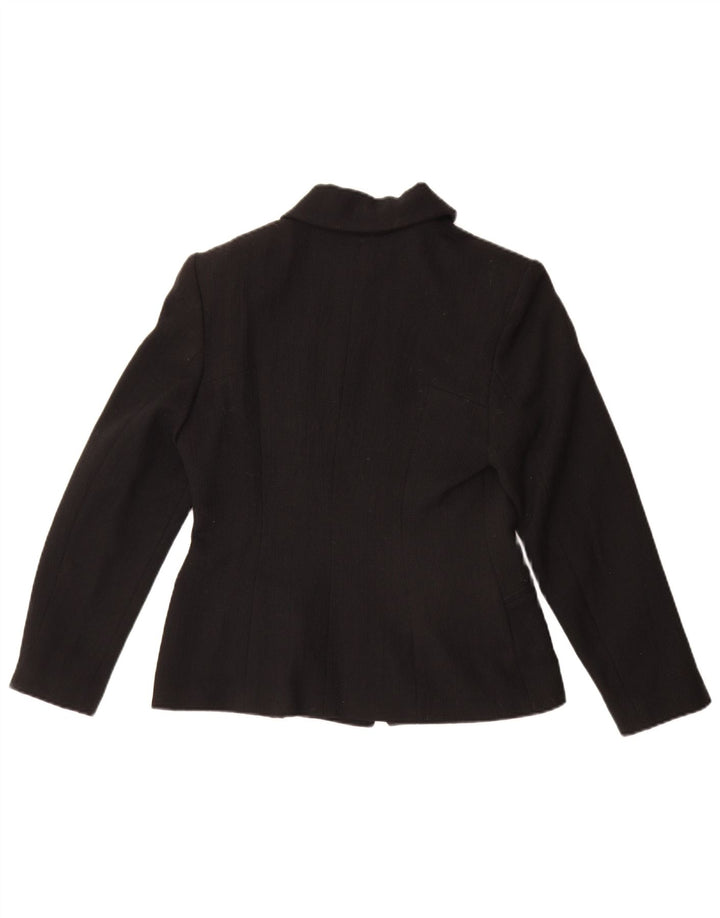 vintage Femme Full Zip Blazer Veste IT 42 Moyen Noir Polyester