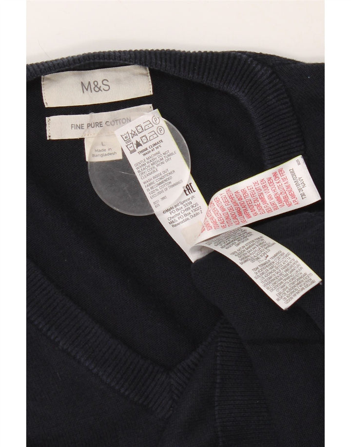 Marks & Spencer Pull col V pour homme en coton bleu marine Taille L