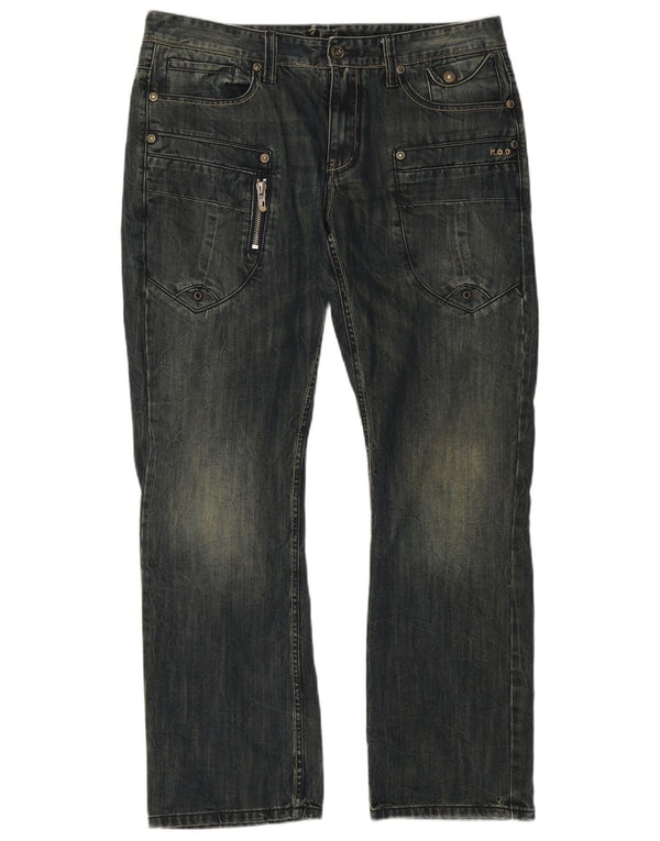 vintage Mens Cargo Straight Jeans W36 L32 Bleu Marine Coton