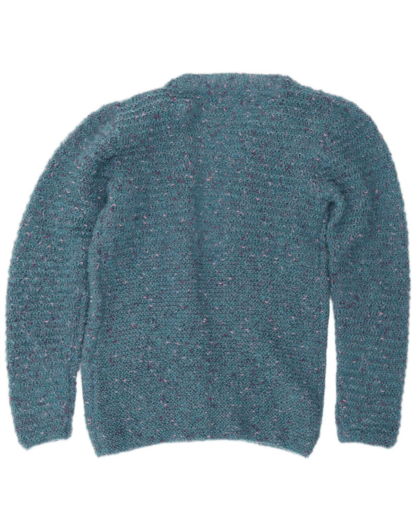vintage Womens Open Cardigan Sweater UK 12 Bleu Moyen Moucheté