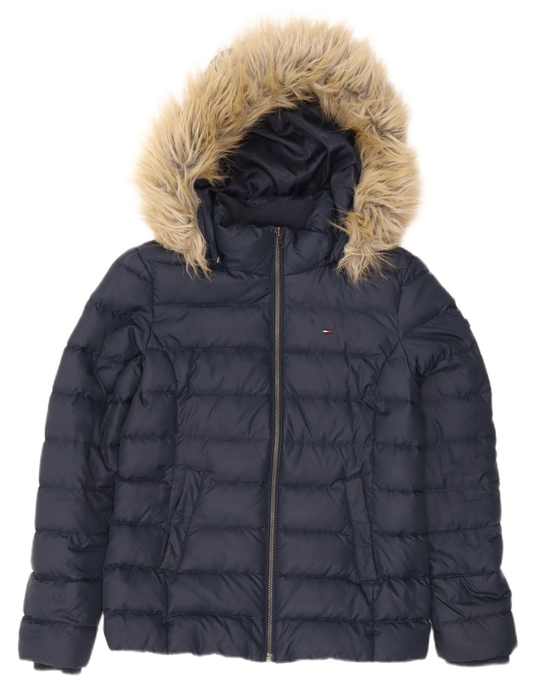 Tommy Hilfiger Veste matelassée à capuche pour femme UK 12 Bleu marine moyen Polyester