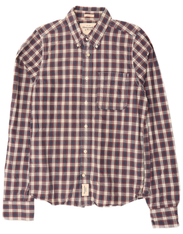 Abercrombie & Fitch Chemise musclée pour homme en coton à carreaux bleus