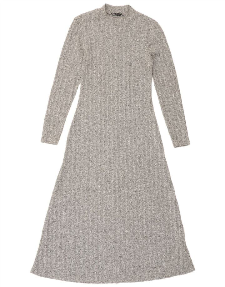Zara Femme Maxi Robe Pull Longue UK 12 Gris Moyen Polyester Moucheté