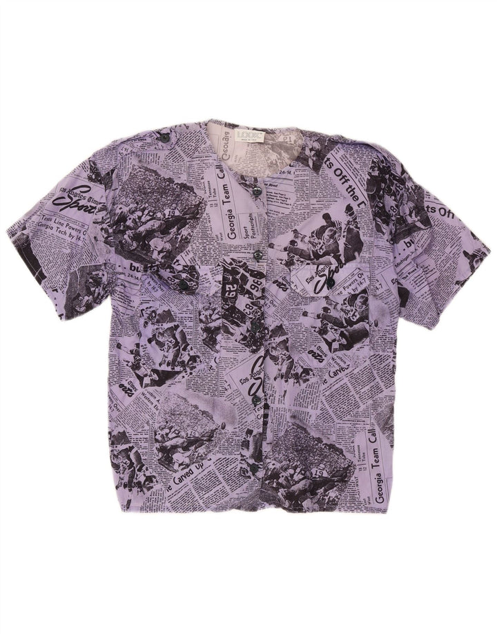vintage Femme Graphique Chemise À Manches Courtes Blouse IT 46 Grand Lilas