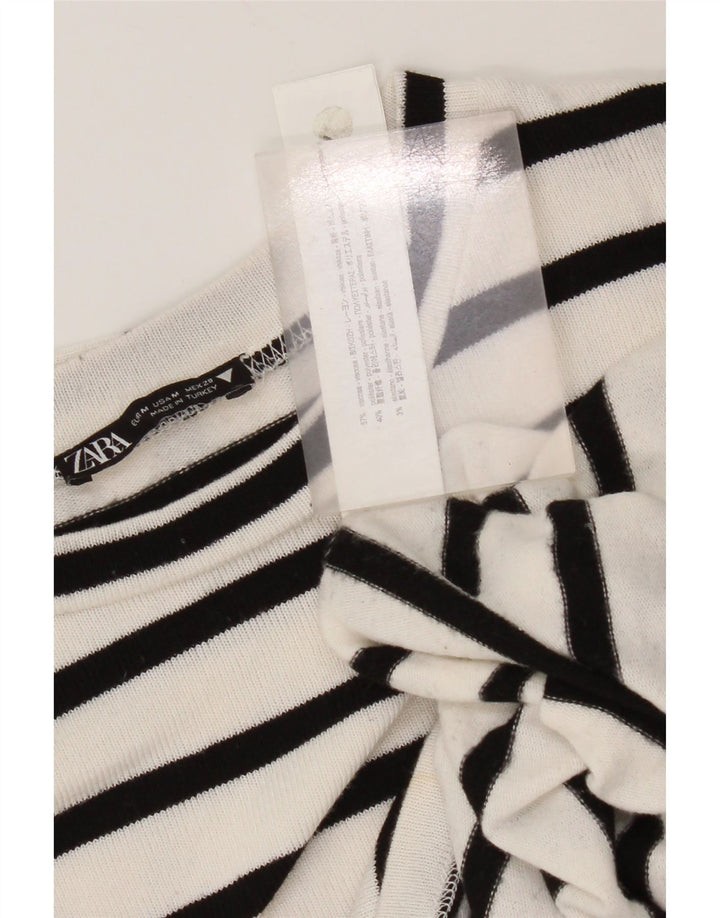 Zara Femme Top Manches Longues UK 44 Medium Blanc Rayé Viscose