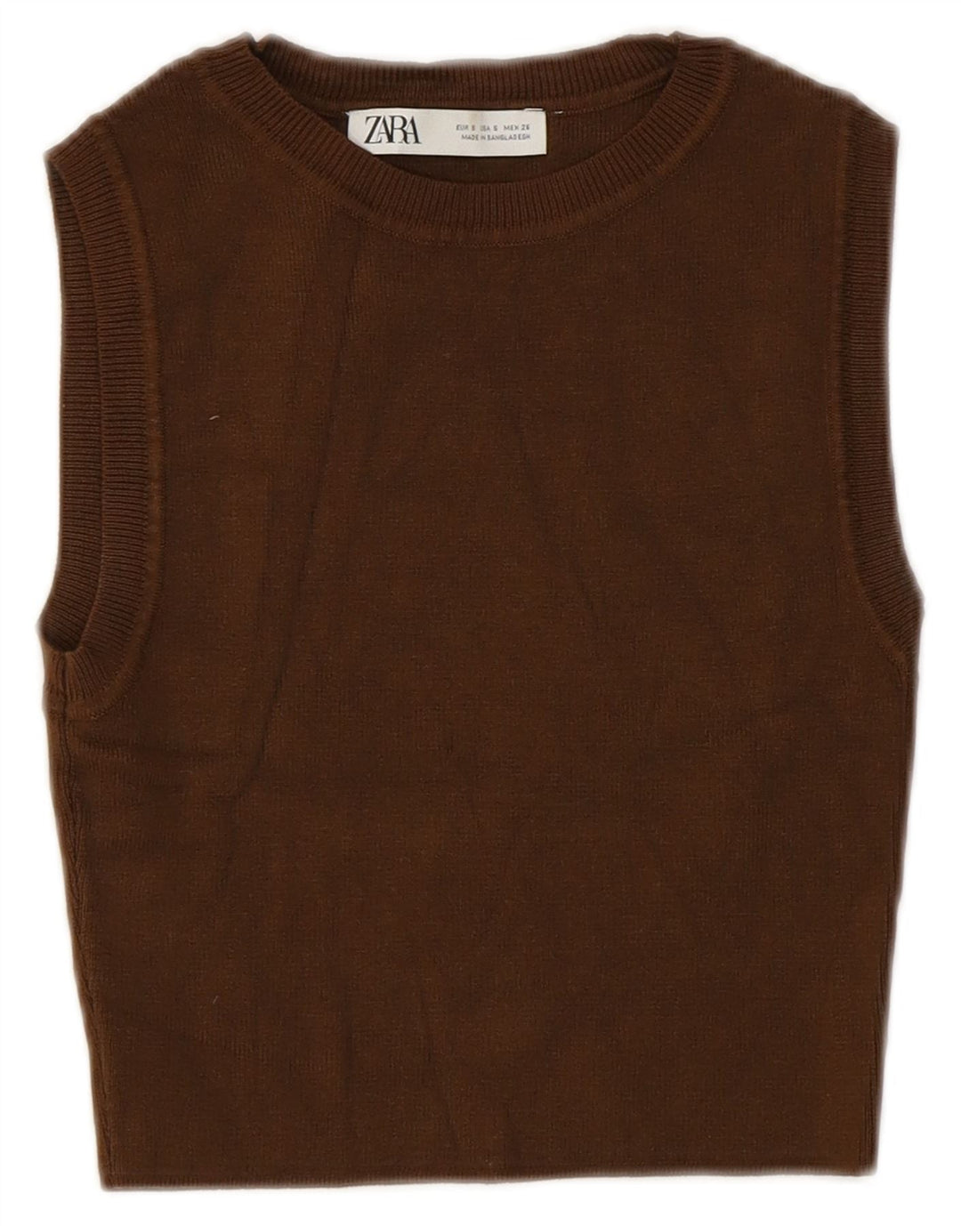 Zara Womens Crop Vest Débardeur UK 8 Petit Marron
