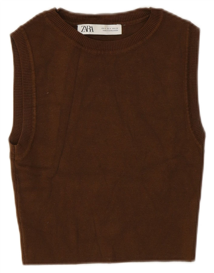Zara Womens Crop Vest Débardeur UK 8 Petit Marron