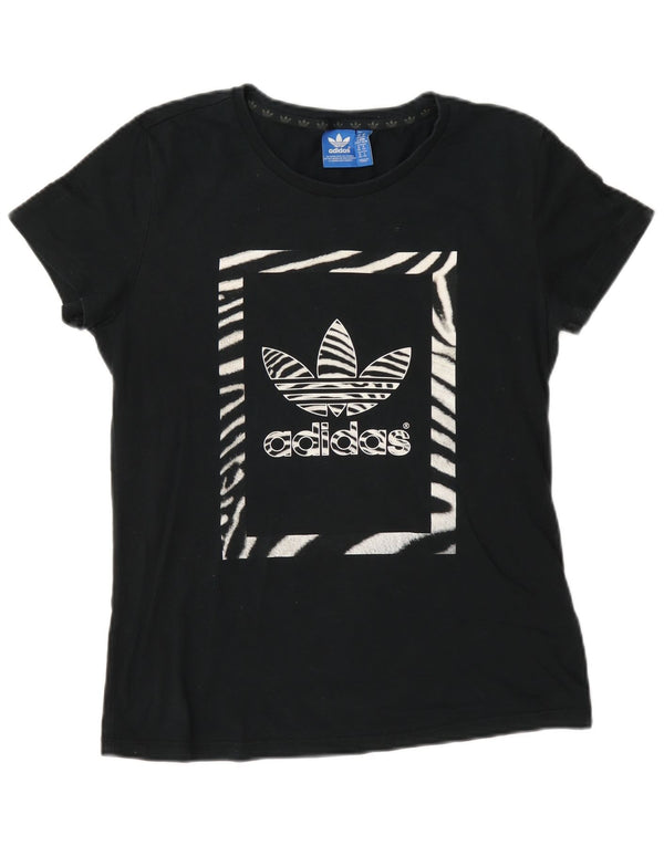 Adidas T-shirt graphique pour femme UK 14 Bleu marine moyen Coton