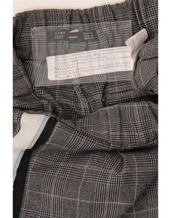 Zara Pantalon décontracté slim pour femme Petit W26 L24 Gris à carreaux Polyester