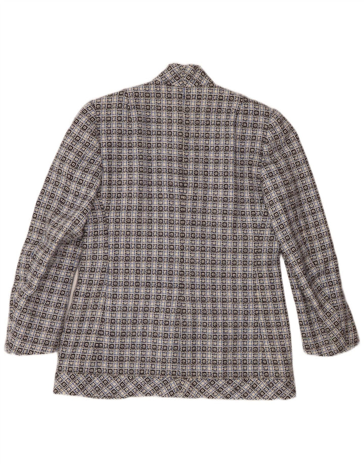 vintage Femme 3 Bouton Blazer Veste UK 14 Moyen Bleu Géométrique