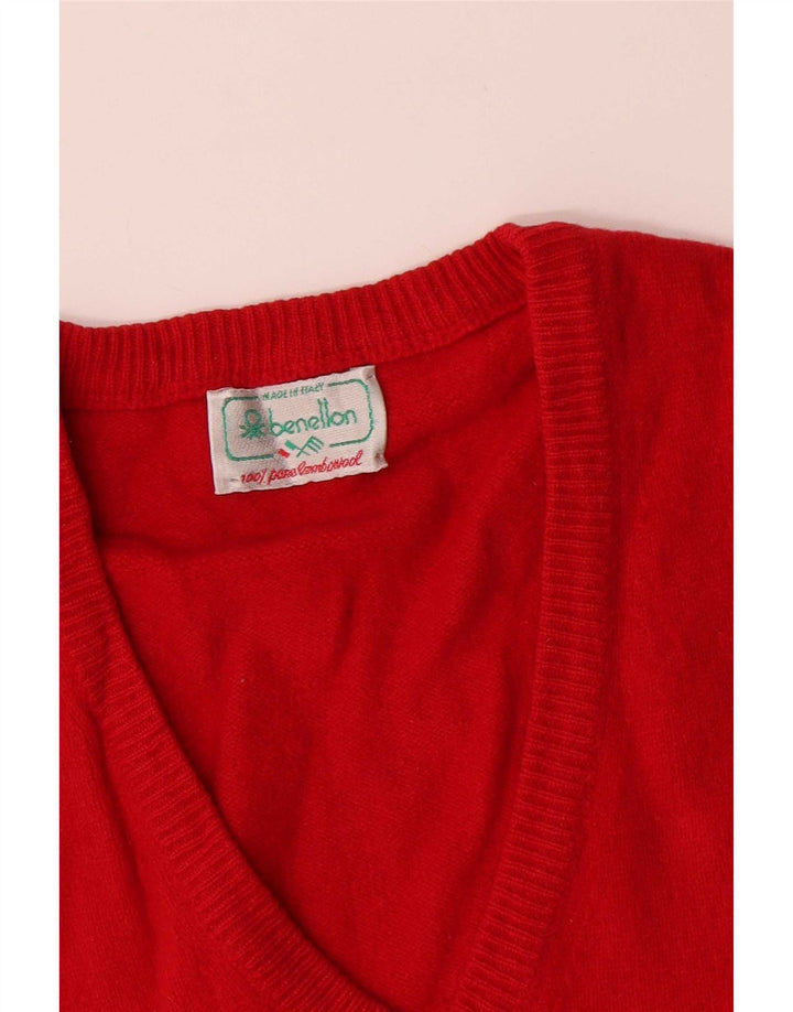 Benetton Débardeur Gilet Homme Petit Rouge Laine d'Agneau