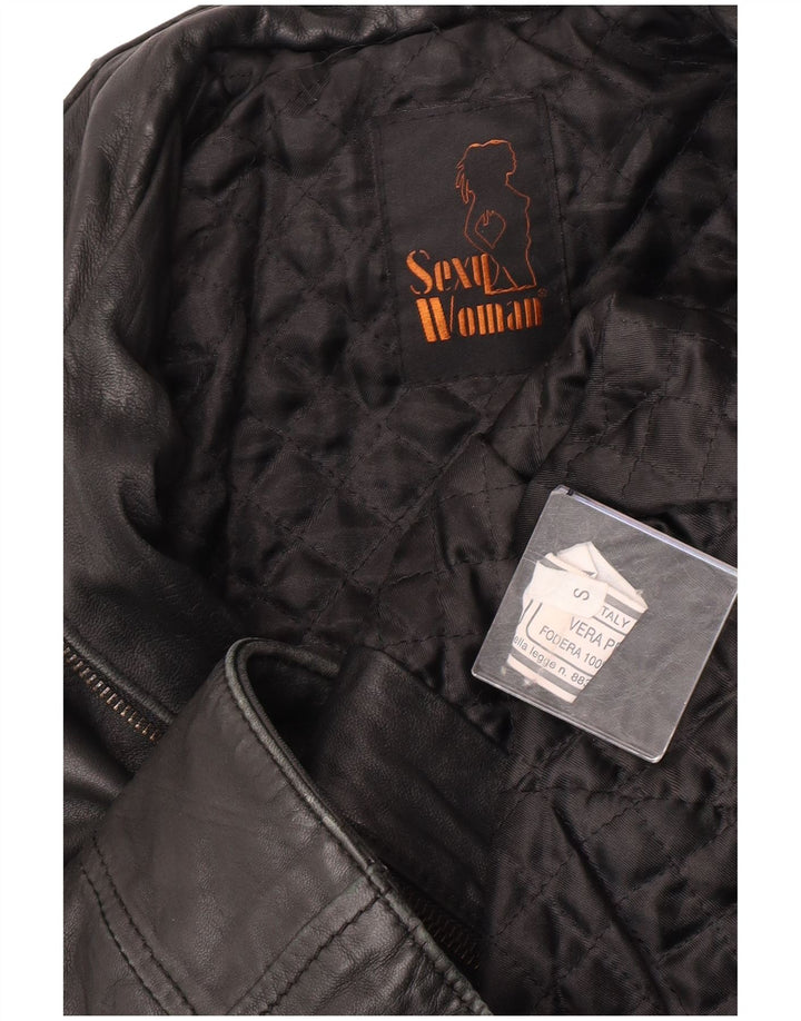 Veste en cuir militaire femme vintage UK 10 Petit cuir noir