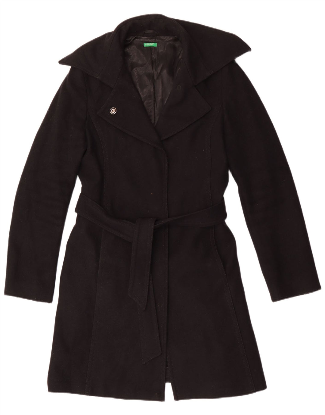 Benetton Pardessus Femme UK 44 Laine Noir Moyen