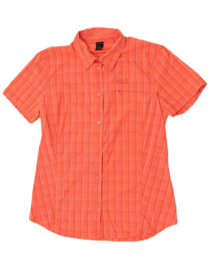 Jack Wolfskin Chemise à manches courtes pour femme UK 12 Medium Orange Check Polyamide