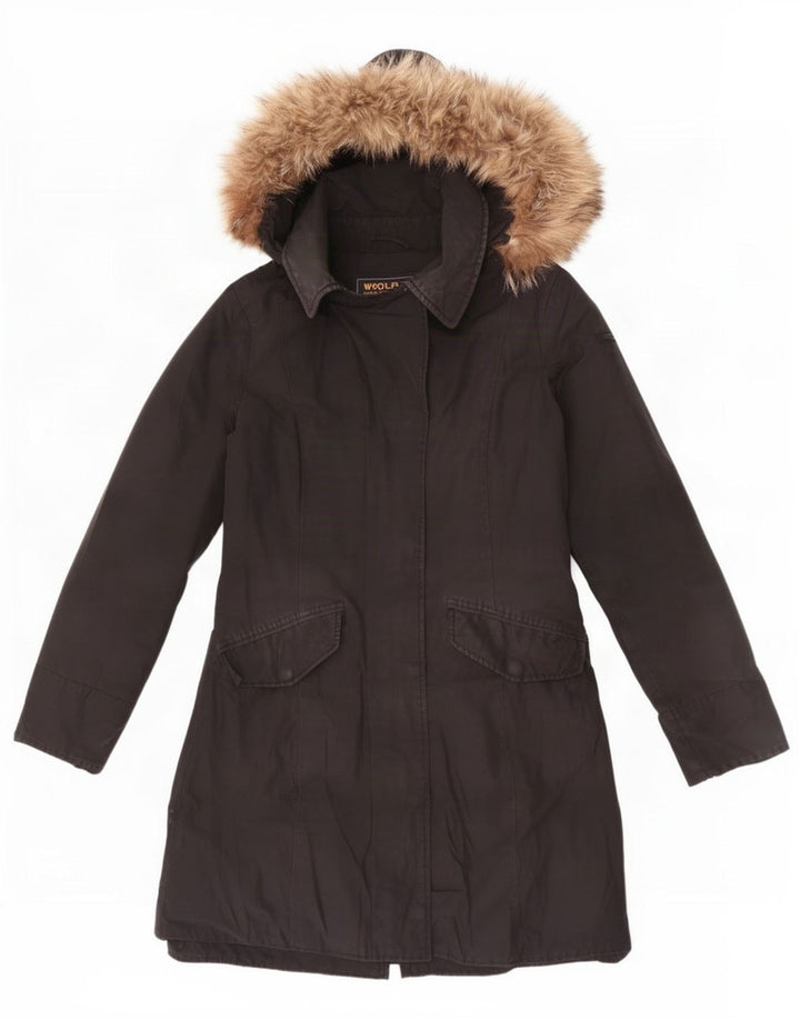 Woolrich Parka à capuche pour femme UK 12 Medium Noir