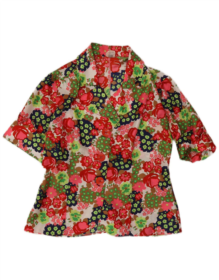 VINTAGE Veste Blazer à Manches Courtes Femme UK 12 Moyen Multicolore