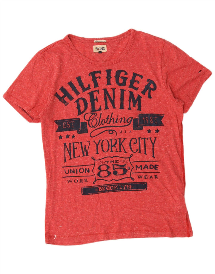 Tommy Hilfiger T-Shirt Graphique Homme Rouge Moyen Moucheté Coton
