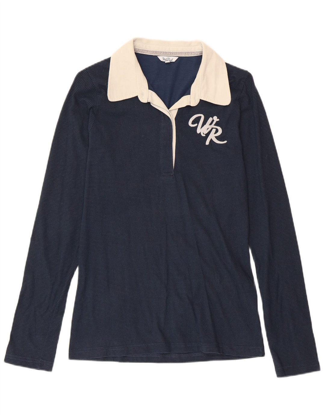 Woolrich Polo de rugby graphique pour femme UK 12 Bleu marine moyen Coton