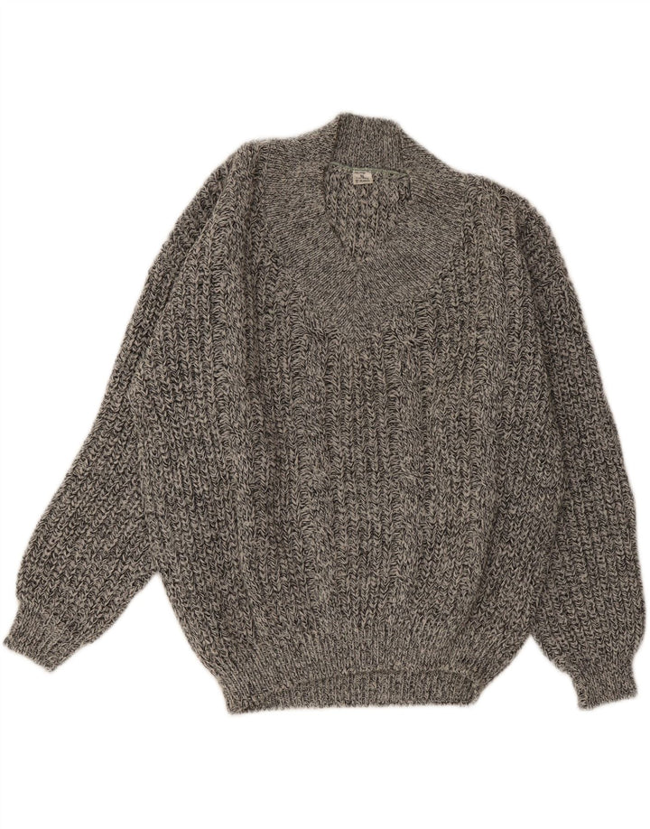 vintage Homme Col V Pull Pull IT 50 Gris Moyen Moucheté