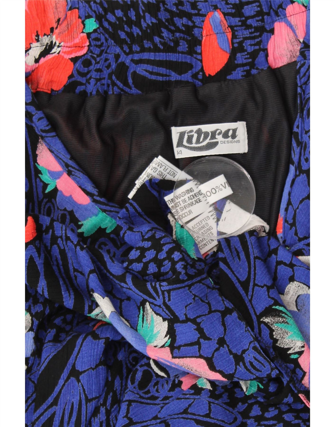 LIBRA Jupe midi femme UK 14 Medium W30 Bleu Floral Viscose