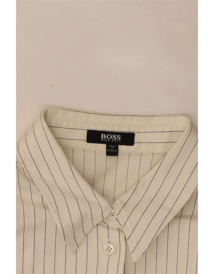 Hugo Boss Chemise Femme UK 12 Medium Blanc à fines rayures